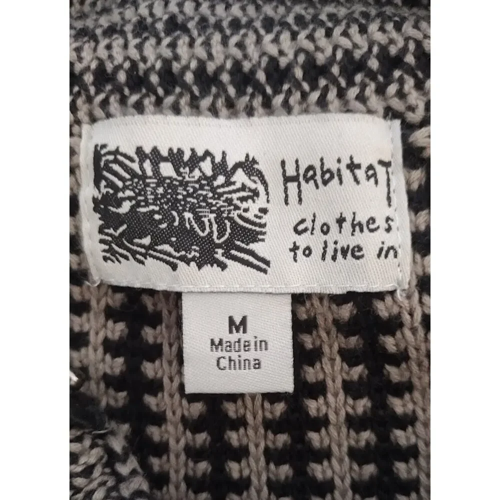 Habitat Long Bulky‎ Knit Vest with High Button Collar, Blk/Taupe, Sz M